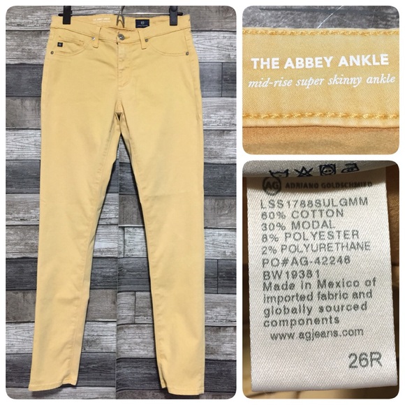 Ag The Abbey Ankle Mid Rise Super Skinny Pants Women’s 26R Yellow (Inseam 28) - Picture 1 of 10